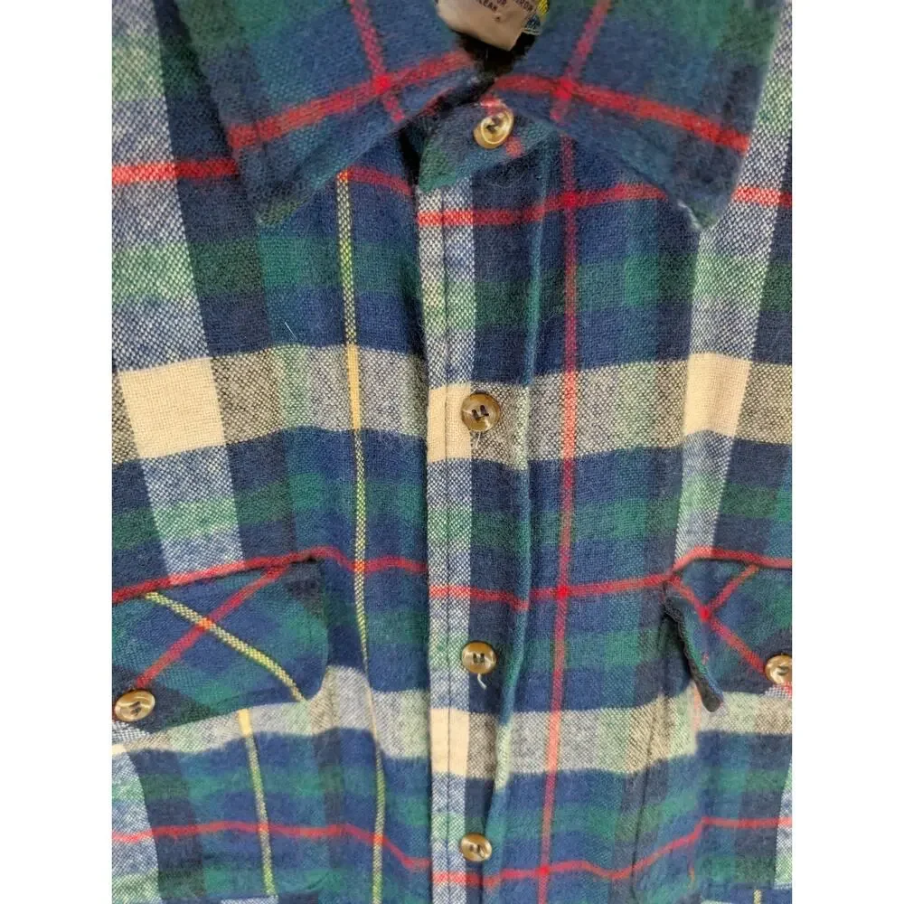 Vintage Northcrest Flannel Shacket Mens Medium Blue Wool Blend Quilted Lining
